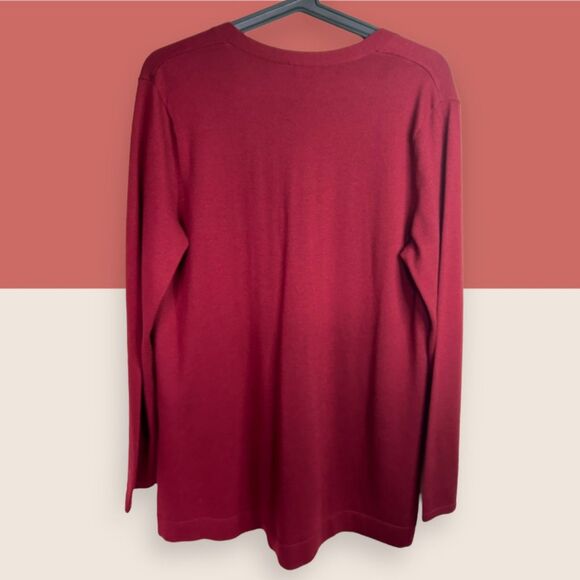 🍷 SMALL J.JILL WOOL BLEND WINE BURGUNDY CARDIGAN DORSET FABRIC COVERED BUTTONS - Picture 2 of 5